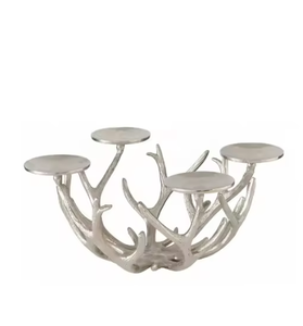 Bougeoir en métal argenté en aluminium avec corne de bois Design unique fait à la main Finition antique Accessoires d'éclairage décoratifs - Product Image 1