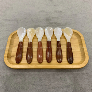 Cuillère à caviar faite à la main en nacre mélangée avec du bois naturel Taille 12cm - Product Image 1