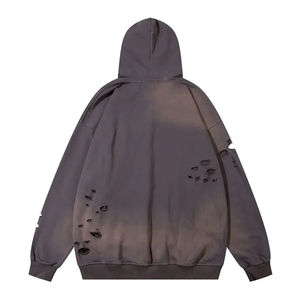 Sudadera con Capucha de Invierno para Hombre, Estilo Urbano, con Parches Bordados Desgastados Personalizados, Estilo Patchwork, Felpa Francesa Lavada, 100% Algodón - Product Image 2