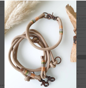 Conjunto de Correa y Collar para Perro de Cuerda de Algodón Tau, Color Crema Marrón, Personalizado, Hecho a Mano, Trenzado, Correa Resistente para Perro - Product Image 3