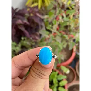 Anillo Ovalado de Plata 925 con Turquesa, Oro Rosa, Rodio y Chapado en Oro de 18K, Incrustaciones de Titanio y Cobre, Regalo para Niños, Joyería - Product Image 3
