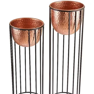Hammered Planters Set Of 2 With Sloped Rod Stand In style Features Is Sure To Bring An Element Of Design Class Into Any Interior