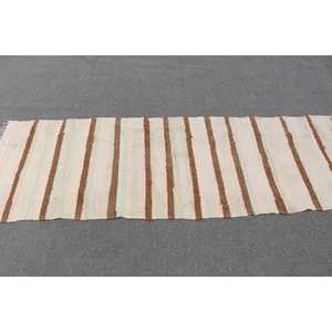Turkish Vintage <b>Runner</b> <b>Rug</b> 2.4x7.3 ft, Kilim White Wool <b>Rug</b> - Product Image 2