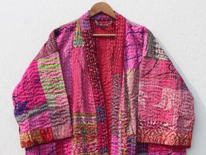Handmade Cotton Kantha Jacket Ethnic Boho Style Vintage Kantha Kimono <b>Robe</b> - Product Image 4