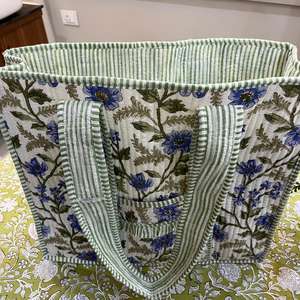 Floral Print Cotton Quilted Tote Bag Reusable Shopping Carryall Handmade Quilted Cotton Tote Large Indian Travel Shoulder Bag - Product Image 2