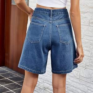 Shorts pour femmes en jean denim vintage occidental d'été en gros, taille haute, coupe droite, décontractés, bouton personnalisé - Product Image 4