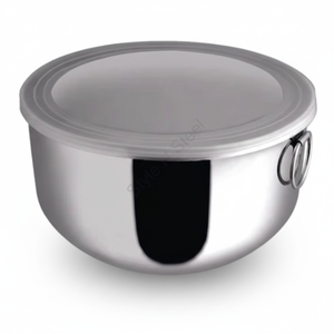 Double Wall Deep Bowl With Transparent <b>Plastic</b> Lid Stainless Steel Morden Stylish Deep Serving Bowl - Product Image 1