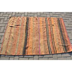 Alfombra de lana turca Vintage, alfombra de área de gran tamaño naranja y negra, patrón de retazos de 37x53 pies para sala de estar o pasillo para adolescentes - Product Image 3