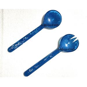 Outils à salade en résine brillante de 11 pouces cuillères de service à long manche et fourchette à dîner ensemble de cuillères ustensiles de cuisine pour la maison hôtel mélange de salade utilisé - Product Image 1