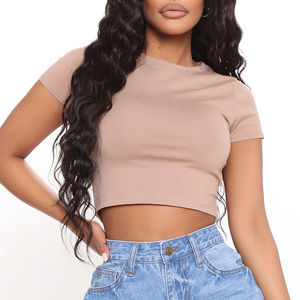 Top corto con cuello redondo para mujer, Camiseta 100% de algodón, ligero, en blanco, Sexy, para mujer, Top corto de Fitness - Product Image 4