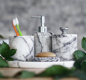 Juego de Accesorios de Baño de Mármol de Cuatro Piezas de Alta Calidad, Ecológico, Tamaño Personalizado, Artesanía Tayyab India - Product Image 1