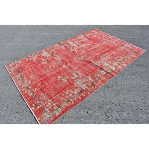 Vintage <b>Red</b> Beige <b>Wool</b> Rug 5.3 X 9 ft Handmade Turkish Large Area Abstract Pattern Rectangle Hallway Latex for Teens Room Rug - Product Image 3