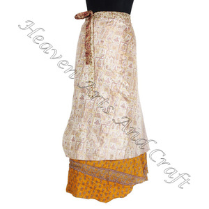 Faldas de longitud larga Vintage seda Sari Magic Wrap faldas Vestido 2 capas Reversible Magic Silk Saris Wrap longitud larga Vintage seda - Product Image 4