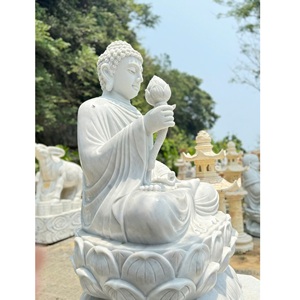 Tùy Chỉnh Trắng Đánh Bóng Tự Nhiên Đá Nguyên Khối Phật Tượng Bền Hiện Đại Shakyamuni Handcarved Ngoài Trời Mới Chất Lượng Cao - Product Image 2