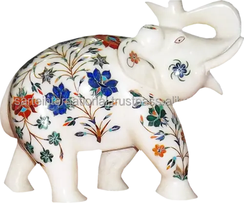 Estátua de Elefante em Mármore Branco Artesanal de Arte indiana antiga Desenho escultura em pedra esculturas e esculturas a preço competitivo