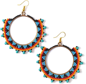 Boucles d'oreilles créoles faites à la main en perles de rocaille de couleur bleue pour filles et dames - Product Image 3