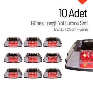 Lot de 10 boutons solaires clignotants rouges en PVC avec réflecteurs blancs pour cônes et marquages routiers d'avertissement - Product Image 3