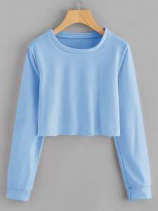 Personnalisé à la mode Vintage lavé 355G coton femmes sweat-shirt court à manches longues épaule sweat-shirts - Product Image 5