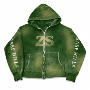 Sudadera con capucha de cremallera de lana Heavy 380 GSM, ropa de invierno verde, mezcla de algodón suave, lavado desgastado, sudaderas básicas con logotipo estampado personalizado - Product Image 1