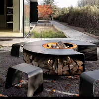 Cheminée d'extérieur sans fumée Foyer Corten avec support de rangement en bois Fournitures de jardin en métal