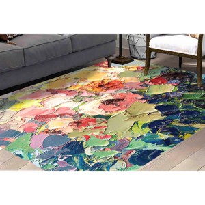 Alfombra Moderna con Estampado de Flores Coloridas, Decoración de Pintura al Óleo, Alfombra Delgada No Tejida - Product Image 3