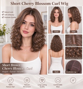 Peluca de Cabello Sintético con Frente de Encaje Ondulado Marrón, Peluca Corta Bob Ondulada sin Pegamento para Uso Diario - Product Image 6