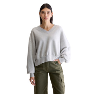 Sudadera con capucha corta informal para mujer con tela polar de manga larga, ajuste relajado, diseño forrado, decoración de insignia - Product Image 2