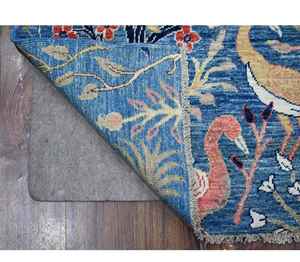 Tapis noué à la main bleu paon de haute qualité laine et soie brodées pour la prière pour les hôtels et les restaurants de salon - Product Image 1