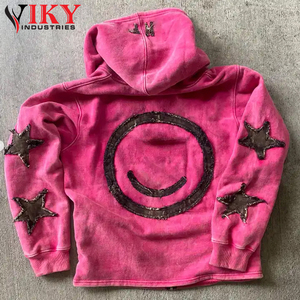 Sudadera con Capucha para Hombre de Primera Calidad, Vintage, con Apliques Bordados, Lavada al Ácido, Desgastada, con Cierre, de Algodón y Poliéster, Transpirable y de Secado Rápido - Product Image 6