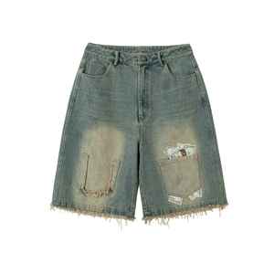 Short en Denim Brodé pour Homme Respirant Vintage Style Hip Hop Haut Droit Léger Streetwear Été Vintage - Product Image 3