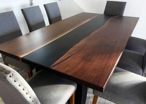 Mesa de Comedor de Resina Epoxi, Madera Maciza con Incrustaciones de Resina Negra, Diseño Moderno, Mesa Artesanal para Hogar, Restaurante y Oficina - Product Image 2