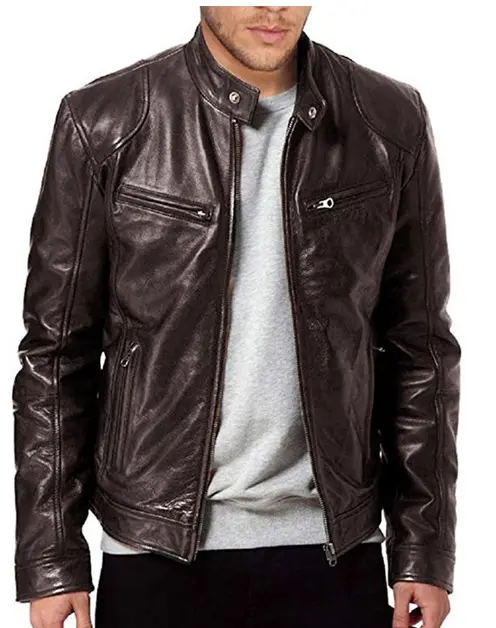 Veste en cuir grande taille à col montant pour hommes mode automne avec fermeture éclair veste en cuir de moto pour hommes