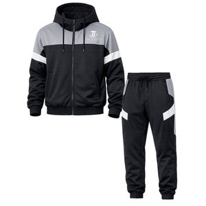 Mens Custom Logo Tech Fleece Tracksuit Set Full <b>Zip</b> <b>Hooded</b> Jacket Jogger Pants Athletic Sportswear Training Running Outfit - Product Image 1