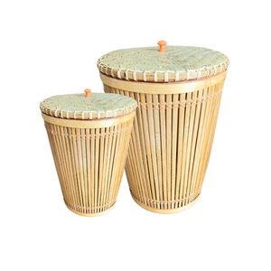 Cesta de lavandería de bambú de ratán de jacinto de agua natural biodegradable con tapa Vietnam Eco-Consciente y elegante - Product Image 1