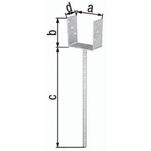 Soporte de Poste en Forma de U ETA-10/0210 101x100x400x60mm Galvanizado en Caliente, Anclaje de Hormigón Extralargo GAH para Cercas, Enrejados y Portones - Product Image 1