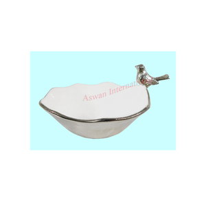 Vajilla de Acero Ecológica Personalizable de Alta Calidad, Estilo Moderno de Mediados de Siglo, Color Blanco Plateado, con Diseño de Pájaros y Flores - Product Image 1