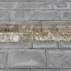 Turkish Vintage Rug, 1.2x6.3 ft Rug, <b>Brown</b> Floral <b>Wool</b> Rug - Product Image 3