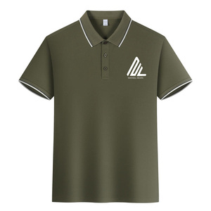 เสื้อกอล์ฟผ้าฝ้ายสแปนเด็กซ์สีทึบปักโลโก้สำหรับผู้ชาย - Product Image 1