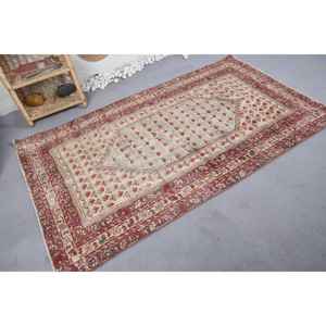 Classique Rouge Beige Vintage Turc Grand Tapis 4.3ft X 7.2ft Boho Style 10mm Épais Laine Latex Patchwork pour Couloir Chambre Décor - Product Image 2