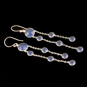 Crochet de suspension à facettes bleu calcédoine Multi pierre, boucles d'oreilles en plaqué argent, Design de lustre, boucles d'oreilles, vente en gros - Product Image 3
