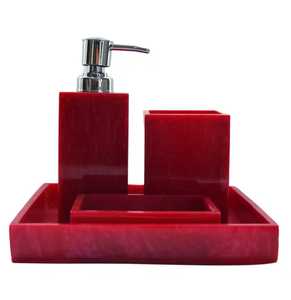 Juego de Baño Moderno de Resina Roja, Cinco Piezas, Dispensador de Jabón, Portacepillos de Dientes, Bandeja, Fácil de Limpiar, Impermeable, Ecológico - Product Image 3