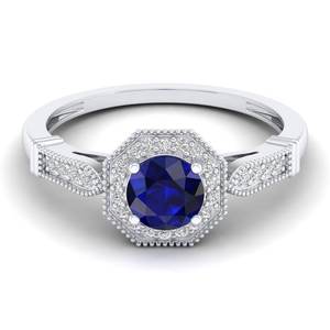 Anillo Halo de Plata de Ley 925 con Moissanita, Corte Brillante Redondo, 0.84 Ct, Gema de Zafiro Azul, Joyería, Precio de Fábrica REYES - Product Image 5