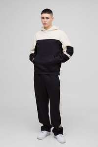 High Quality Custom Design Logo Cotton Regular Fit <b>Colour</b> <b>Block</b> Hooded Tracksuit 2 Pieces Set Gym Workout Wear Tracksuit for Men - Product Image 2