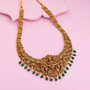 Antique Gold Plated <b>Necklace</b> <b>Ruby</b> Diamond Pearl Beads 185198 Wedding Engagement Religious Claw Setting Brass Alloy Number Shape - Product Image 6