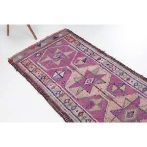 Tapis turc vintage 2,6x11,2 pi (78x340 cm), tapis en laine violette - Product Image 1