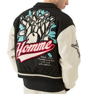 Chaqueta Universitaria Personalizada de Alta Calidad ODM OEM, Cuerpo de Lana, Mangas de Cuero Genuino, Parches Bordados en Chenilla, Estilo Letterman de Béisbol - Product Image 3