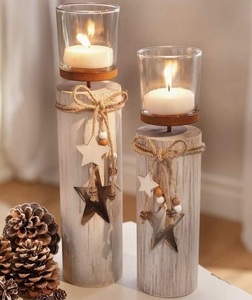Portavelas de madera más vendido para decoraciones temáticas navideñas con belleza rústica natural y acogedora iluminación festiva - Product Image 1