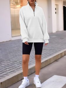 Bordado personalizado de gran tamaño de media cremallera sudaderas mujeres de alta calidad de lana de algodón holgado pulóver media cremallera sudadera con bolsillo - Product Image 4