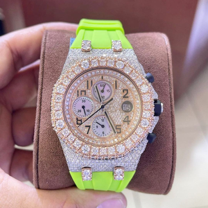 Montre personnalisée de luxe tendance, sertie de moissanite, couleur orange, bracelet en silicone, bijoux hip-hop - Product Image 2