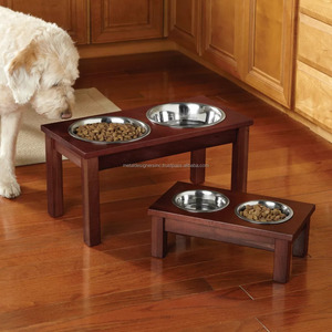 Cuencos elevados de madera para perros medianos y grandes Soporte de madera elevado moderno con cuenco de acero para la comida y el agua de su mascota - Product Image 1
